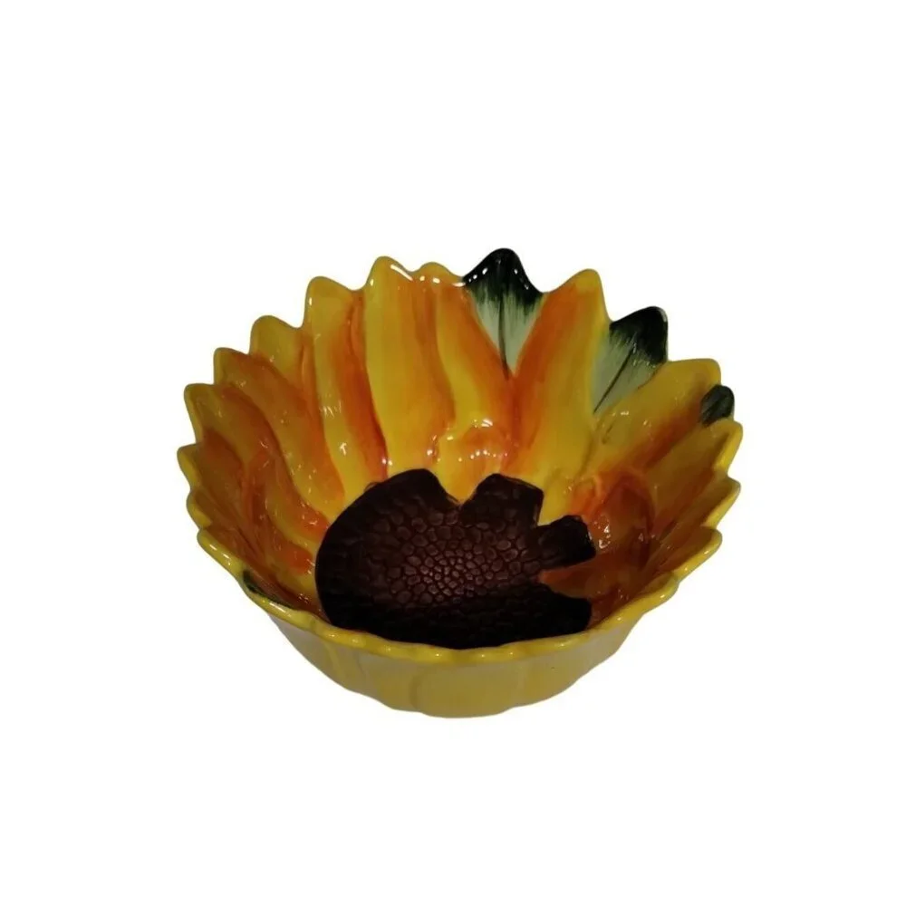 Pier 1 Imports Sunflower Shaped Ceramic‎ Bowls Set Of 2 Yellow & Brown